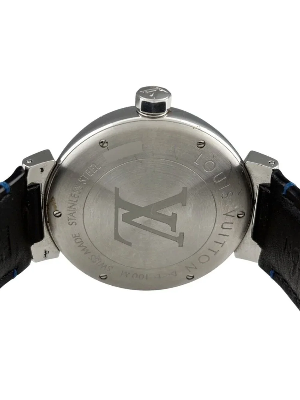 Louis Vuitton Tambour GMT Watch SS Leather Automatic Winding Blue